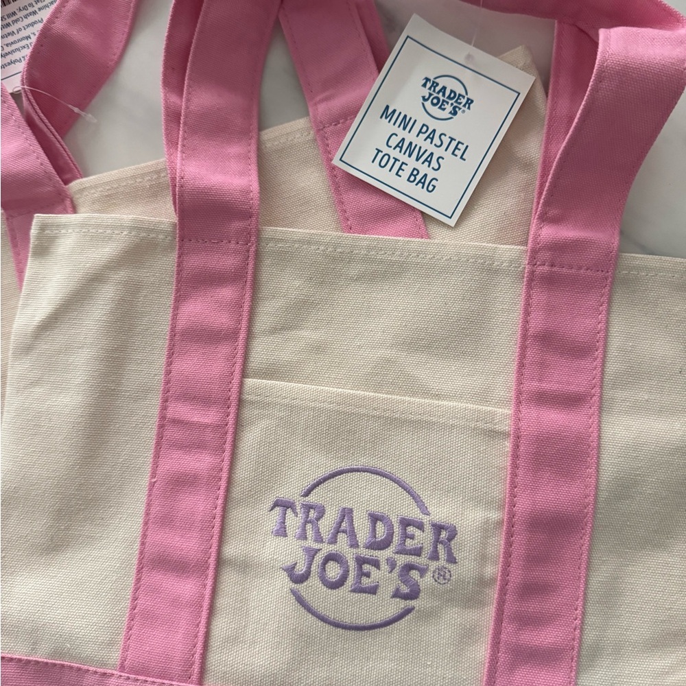 Trader Joe's Pink and Cream Canvas Tote Bag